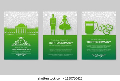 Set of Germany country ornament illustration concept. Art traditional, poster, book, poster, abstract, ottoman motifs, element. Vector decorative ethnic greeting card or invitation design background