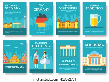 Set of Germany country ornament travel tour concept. Monument traditional, magazine, book, poster, abstract, element. Vector decorative ethnic greeting card or invitation design background