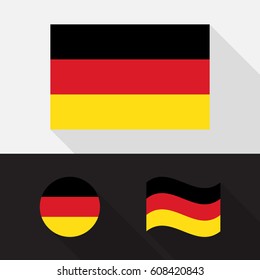 Set of Germany flag flat design, isolated symbol with long shadow, vector illustration