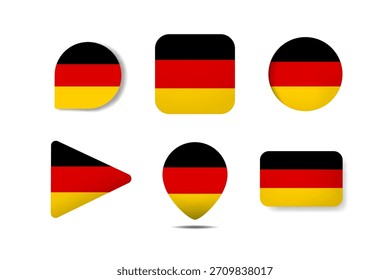 Set of Germany Flag Icons  in Various Round, Square, and Triangular Shapes