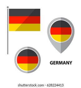 Set of Germany flag and map pointer icon. Design elements for stickers or flyers. Flat design.