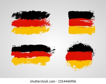 Set of Germany flag. Germany flag painted by brush hand paints. Design element art flag. Painted texture, made of brush strokes. Vector illustration. Isolated on white background.