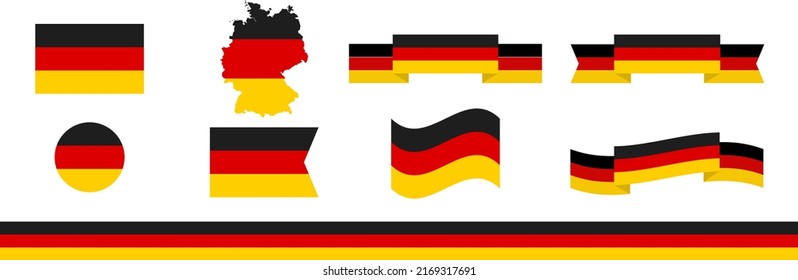 Set of Germany flags, ribbons, symbols. Vector illustration