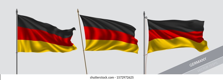 Set of Germany waving flag on isolated background vector illustration. 3 German wavy realistic flag as a symbol of patriotism 