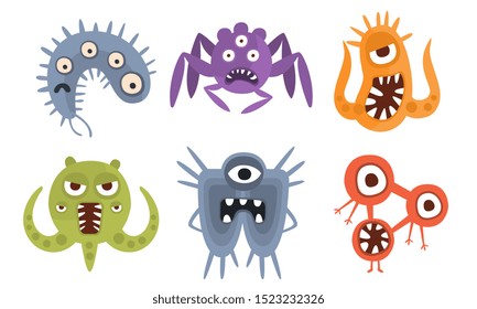 Set of germs with eyes and paws. Vector illustration.