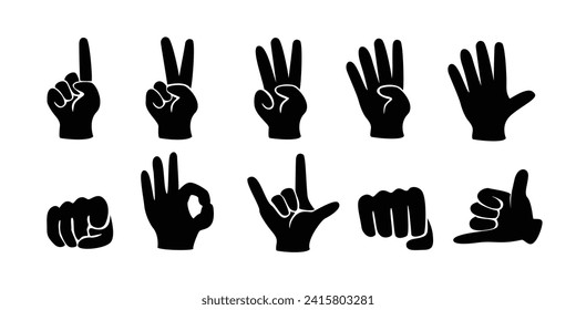 Satz von Gesten Hand Silhouette Design. Menschenzeichen und Symbol.