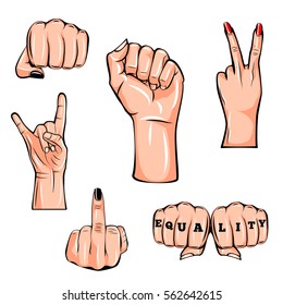 Set of gestures of female hands in a vector illustration