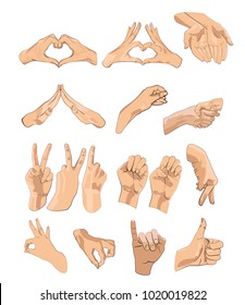 set of gestures of hands. 16 different gestures