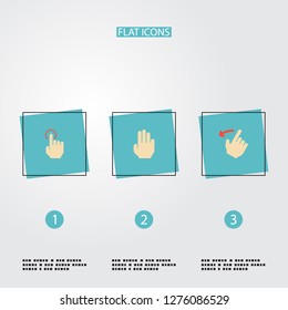 Set of gestures icons flat style symbols with backward, single tap, three and other icons for your web mobile app logo design.