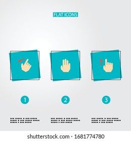 Set von Gesten Symbole flache Stilsymbole mit Top-, rückwärts, drei und anderen Symbolen für Ihr Web Mobile App Logo.