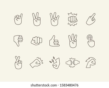 Set of gestures line icons. Gesturing isolated sign pack. Sign language concept. Vector illustration symbol elements for web design