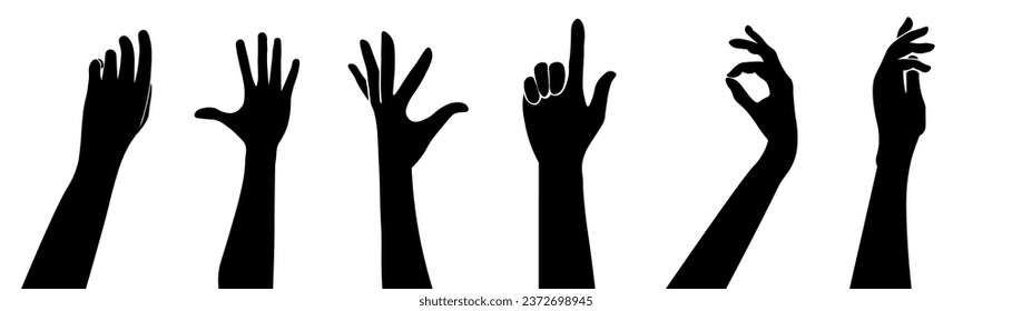 Set of gesturing human hands on white background