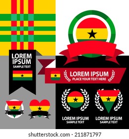 Set of Ghana flag, emblem and pattern background. 