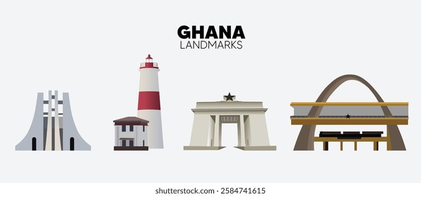 set of Ghana landmarks vector on white isolated 