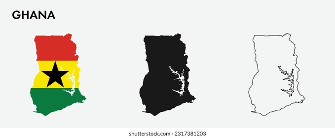 Mapa de Ghana aislado en fondo blanco, diseño de ilustración vectorial