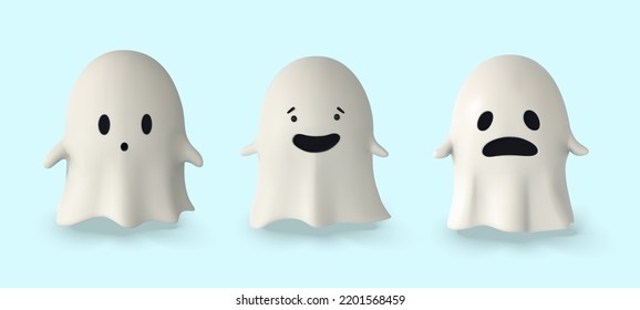 Set of Ghost. 3D illustration. Happy Halloween banner or party invitation. Vector illustration