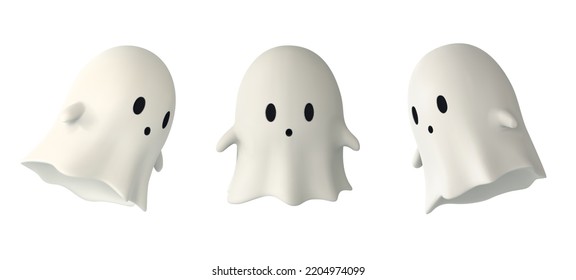 Set of Ghost. 3D illustration. Happy Halloween banner or party invitation. Vector illustration