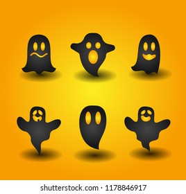 set of ghost art paper Halloween and holiday celebration, vector art and illustration.