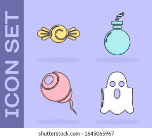 Ajusta el fantasma , el Candy , el ojo y la bomba listos para explotar icono. Vector
