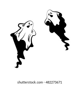 Set of ghost Cartoon Halloween Character Flat Vector Illustration