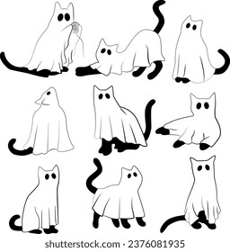 A set of ghost cats for halloween