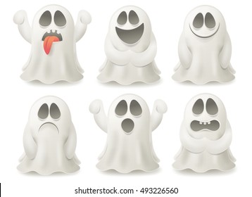 Set of ghost characters emoticons isolated on white background. Vector illustration