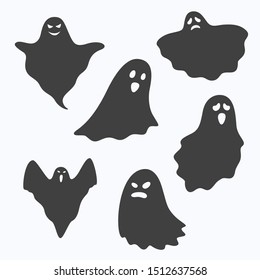 Set of ghost characters on white background, vector illustration