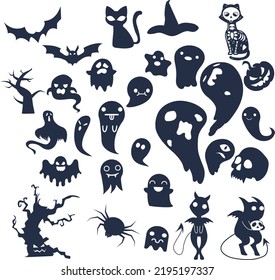 set of ghost demons trees, animals for halloween