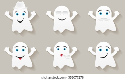 Set of ghost with different emotions. Emoticons icon set.