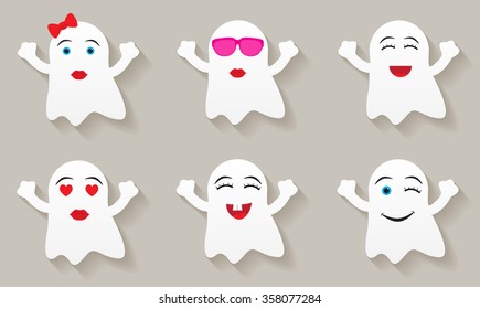 Set of ghost with different emotions. Emoticons icon set.