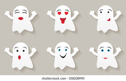 Set of ghost with different emotions. Emoticons icon set.