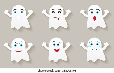 Set of ghost with different emotions. Emoticons icon set.