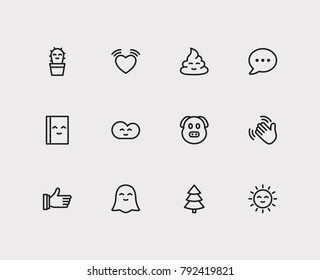 Set of ghost emoji, happy cloud and cute cactus emoji vector sign symbols. Vector illustration of hello emoticons set for logo web mobile design.