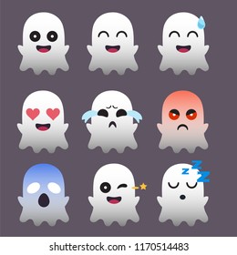 Set of Ghost  Emoticon Sticker Isolated