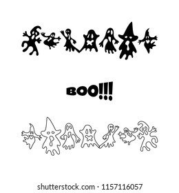 Set of ghost flat line icons for Halloween celebration.