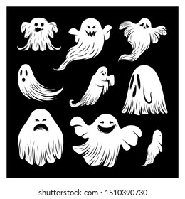 Set of Ghost  for Halloween Design Vector isolated. Happy Halloween Template Illustration