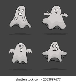 Set of ghost halloween isolated illustration cartoon vector with outline and shadow. can use for mascot, icon, sign, symbol, element graphic for halloween poster, website design