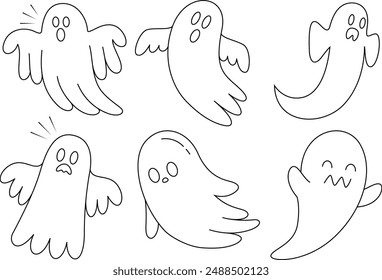 Set of Ghost Halloween Outline Coloring Page