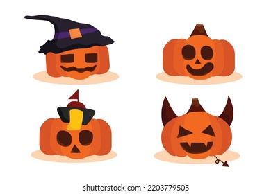 Set of ghost halloween pumpkin character. Symbol of the Halloween holiday. Vector by hand drawn.