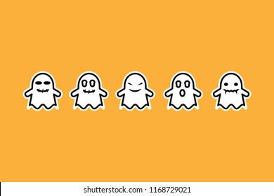 Set of Ghost with hand Vector Illustration in sticker style