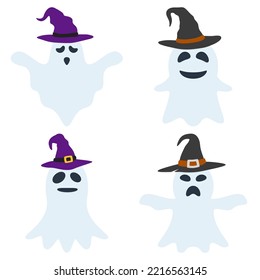 Set of Ghost with hat isolated on white background