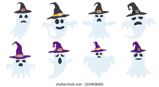 Set of Ghost with hat isolated on white background