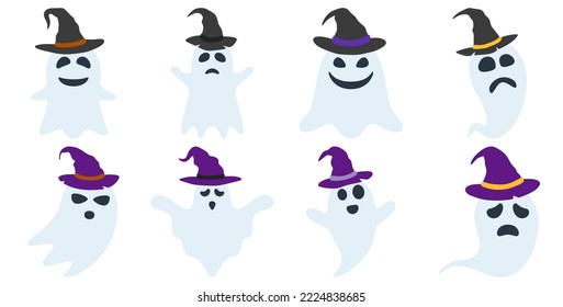 Set of Ghost with hat isolated on white background