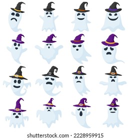 Set of Ghost with hat isolated on white background
