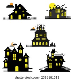 Set of ghost houses. Halloween theme. Design elements for poster, greeting card, invitation. Halloween or Hunter or Devil House Vector Files