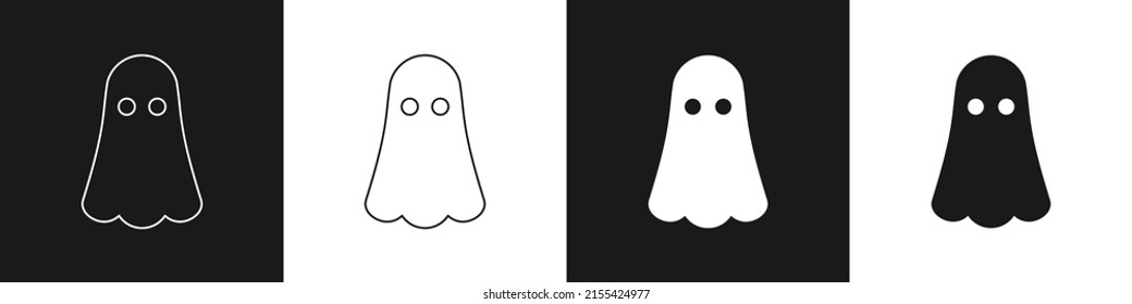 Set Ghost icon isolated on black and white background. Happy Halloween party.  Vector