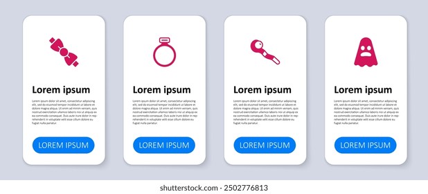 Set Ghost, Magic staff, stone ring and Bow tie. Business infographic template. Vector
