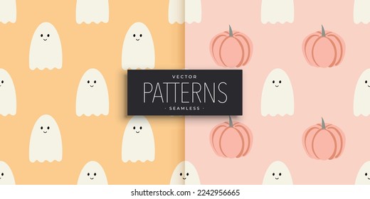 Set of ghost and pumpkin cover templates. Holiday Halloween. Vector illustration is seamless.