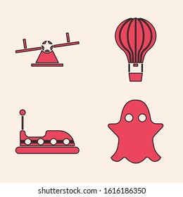 Set Ghost, Seesaw, Hot air balloon and Bumper car icon. Vector