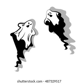 Set of ghost with shadow Cartoon Halloween Character Flat Vector Illustration